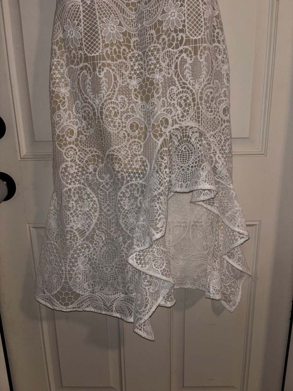 Velvi White Lace High-Low Ruffle Midi Dress Size 4 - Picture 5 of 6
